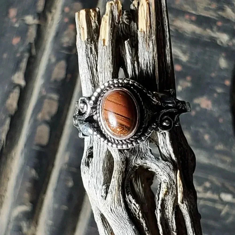 Artisan India Mahogany Obsidian 925 Sterling Silver Plated Gemstone Ring Sz 6.75